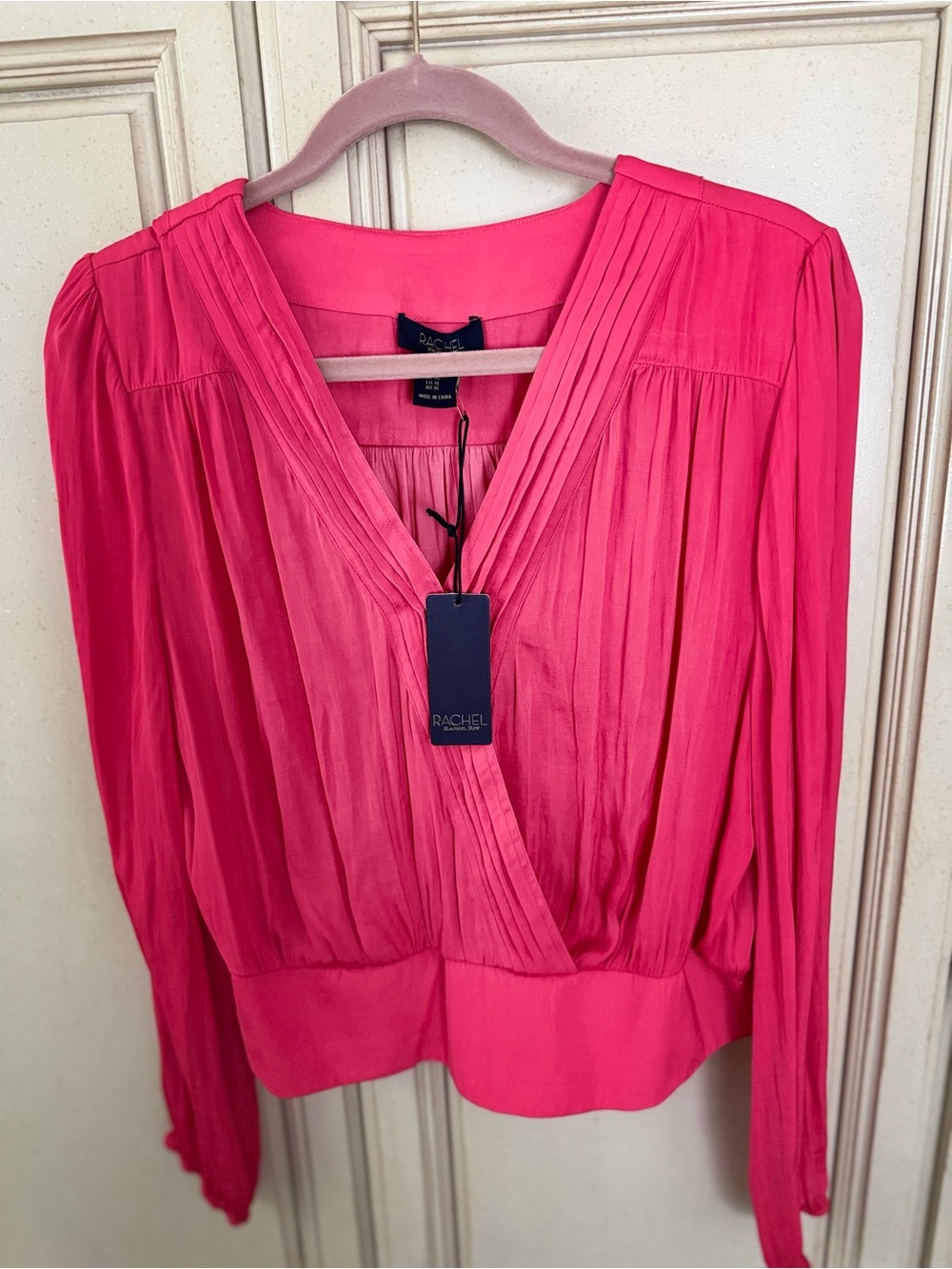 RACHEL Rachel Roy Hot Pink Pleated V-Neck Blouse